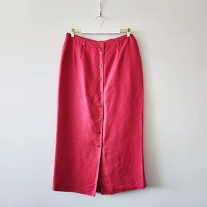 Liz Claiborne Emma James Barbie Pink Linen Blend Button Down Midi Skirt Size 14